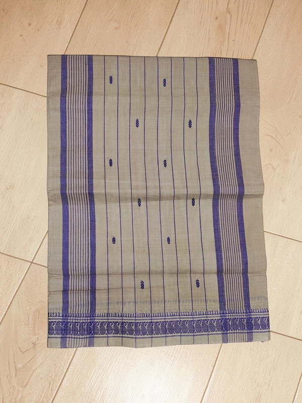 Ivory & Purple Narayanpet Handloom Cotton Saree without Blouse Piece