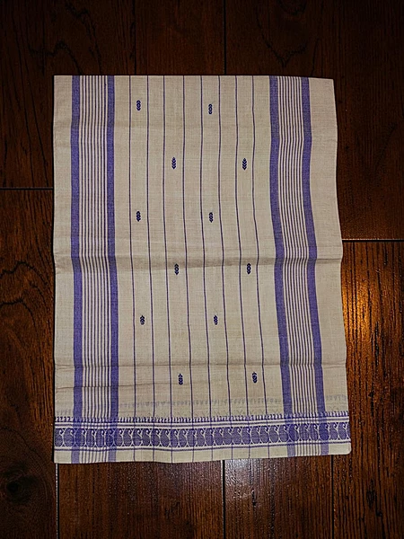 Ivory & Purple Narayanpet Handloom Cotton Saree without Blouse Piece