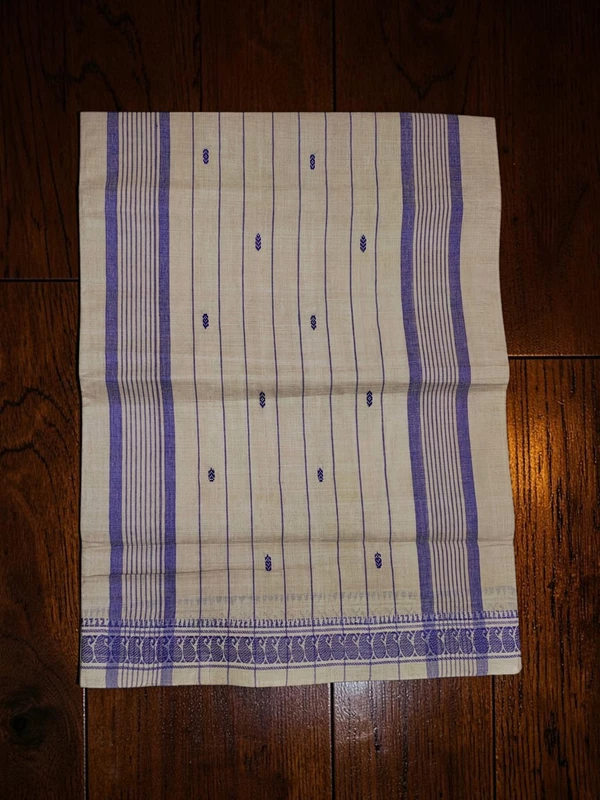 Ivory & Purple Narayanpet Handloom Cotton Saree without Blouse Piece