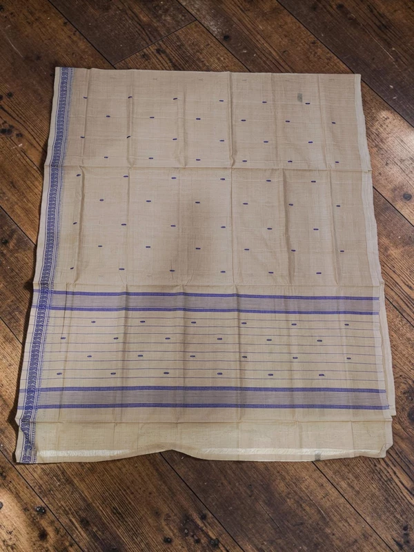 Ivory & Purple Narayanpet Handloom Cotton Saree without Blouse Piece