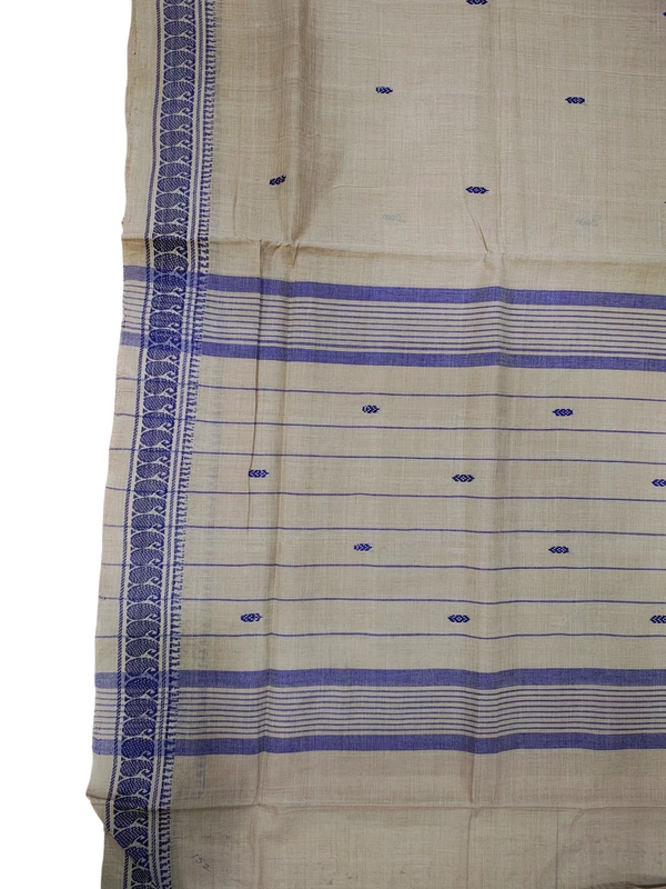 Ivory & Purple Narayanpet Handloom Cotton Saree without Blouse Piece