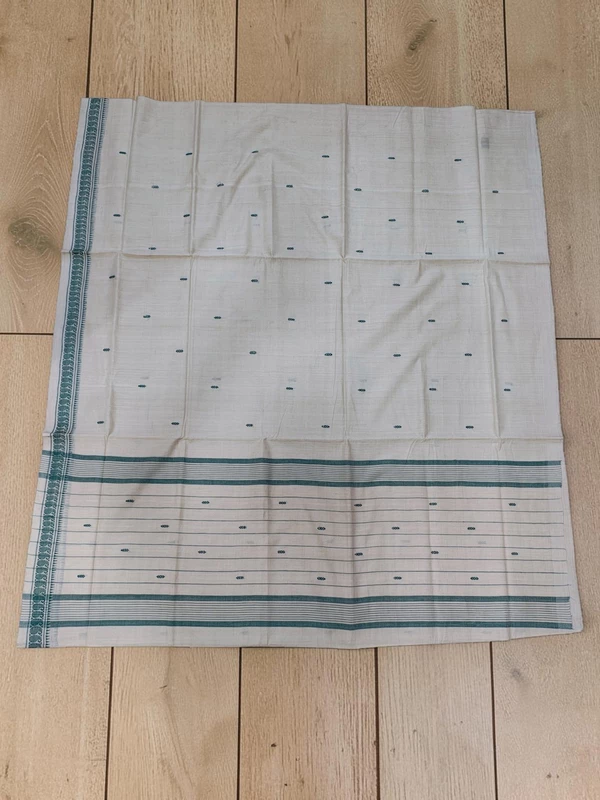 Ivory & Green Narayanpet Handloom Cotton Saree without Blouse Piece