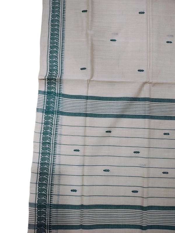 Ivory & Green Narayanpet Handloom Cotton Saree without Blouse Piece
