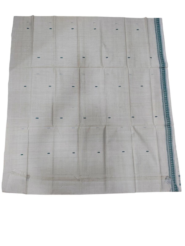 Ivory & Green Narayanpet Handloom Cotton Saree without Blouse Piece