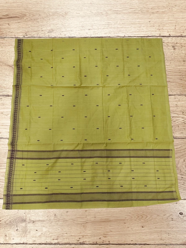 Olive Green Narayanpet Handloom Cotton Saree without Blouse Piece