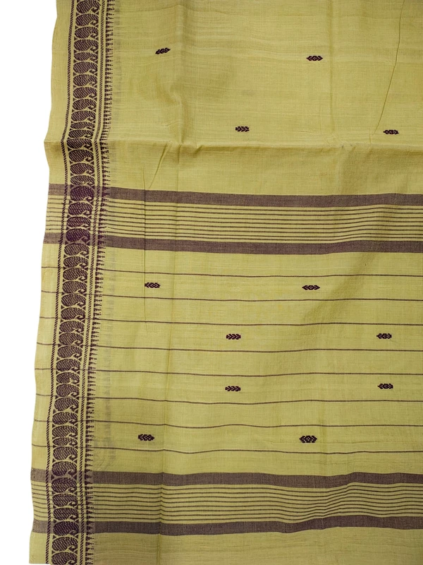 Olive Green Narayanpet Handloom Cotton Saree without Blouse Piece