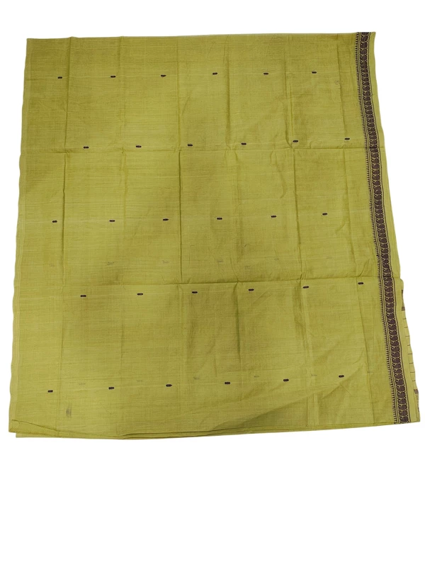 Olive Green Narayanpet Handloom Cotton Saree without Blouse Piece