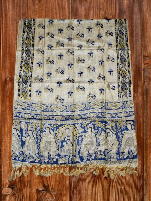 Madhubani Print Indigo Cotton Silk Dupatta for Women