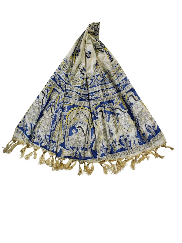 Madhubani Print Indigo Cotton Silk Dupatta for Women