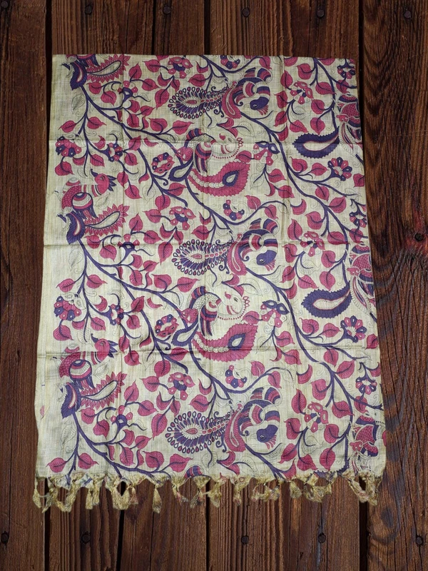 Purple & Pink Kalamkari Cotton Silk Dupatta for Women