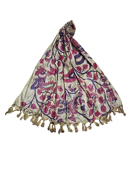 Purple & Pink Kalamkari Cotton Silk Dupatta for Women