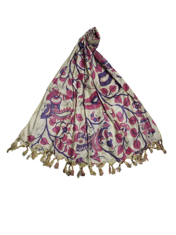 Purple & Pink Kalamkari Cotton Silk Dupatta for Women