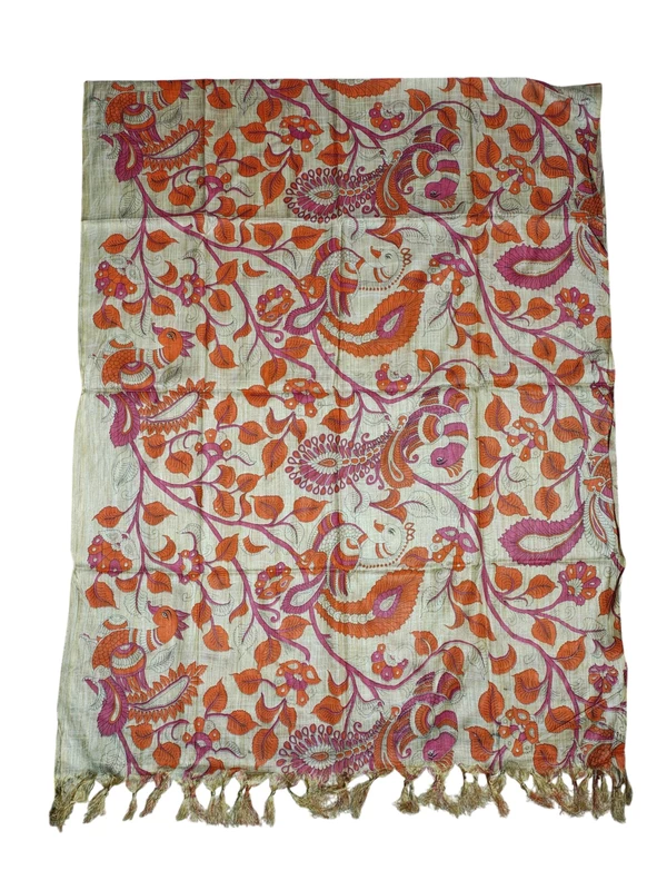Pink & Orange Kalamkari Print Cotton Silk Dupatta for Women