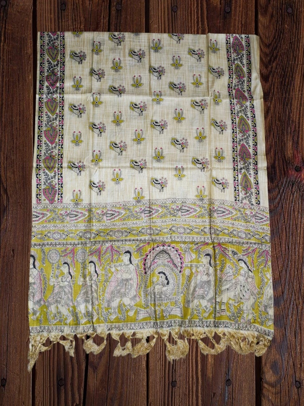 Green Madhubani Cotton Silk Dupatta for Women