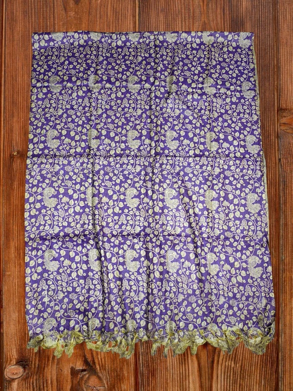 Purple Kalamkari Print Cotton Silk Dupatta