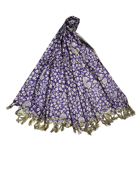 Purple Kalamkari Print Cotton Silk Dupatta