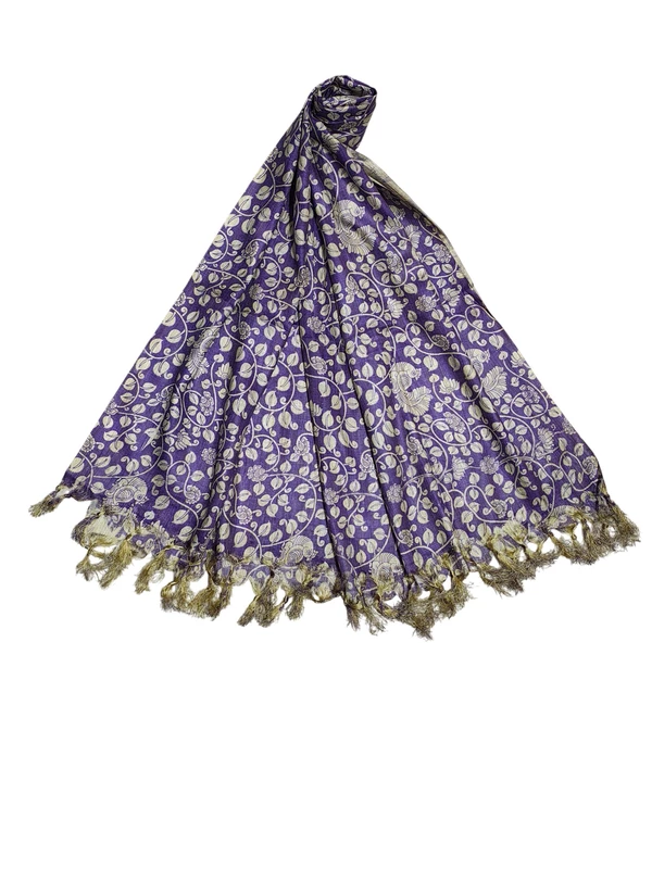 Purple Kalamkari Print Cotton Silk Dupatta
