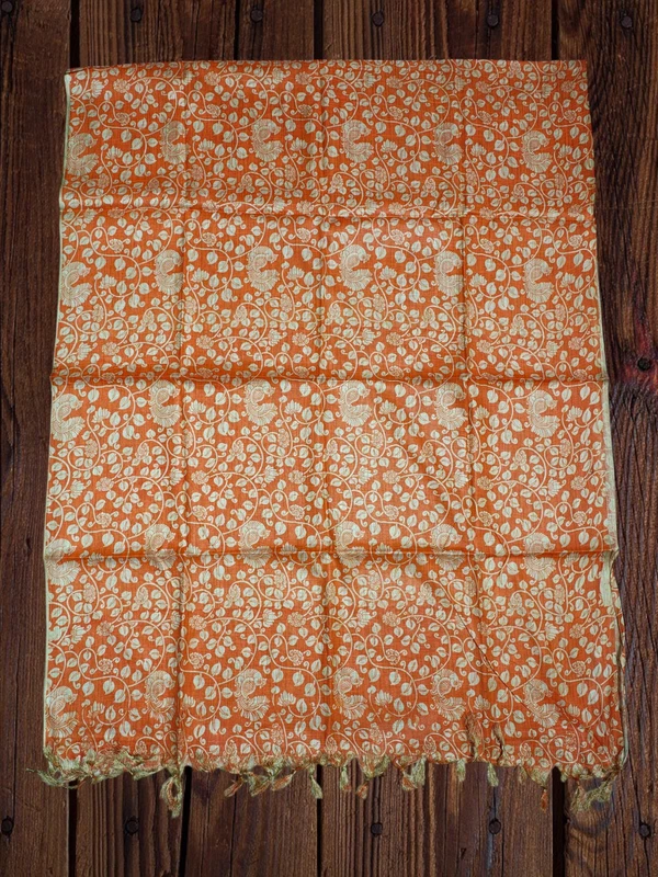 Orange Kalamkari Print Cotton Silk Dupatta