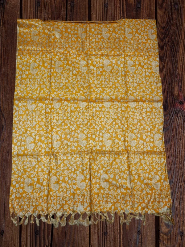Mustard Kalamkari Print Cotton Silk Dupatta