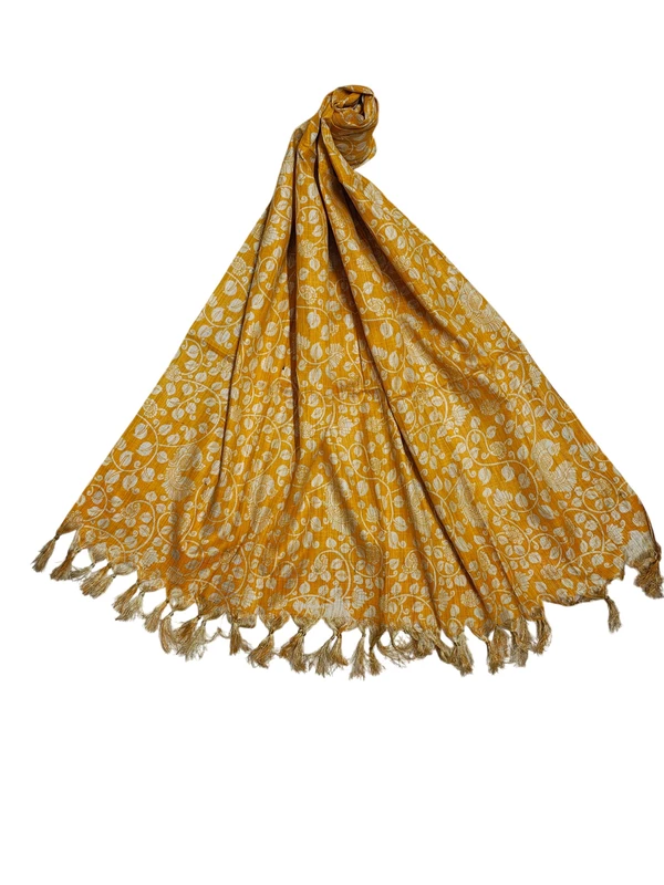 Mustard Kalamkari Print Cotton Silk Dupatta