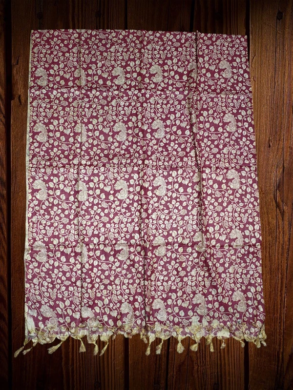 Maroon Kalamkari Cotton Silk Dupatta for Women