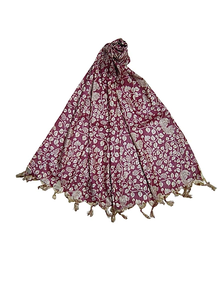 Maroon Kalamkari Cotton Silk Dupatta for Women