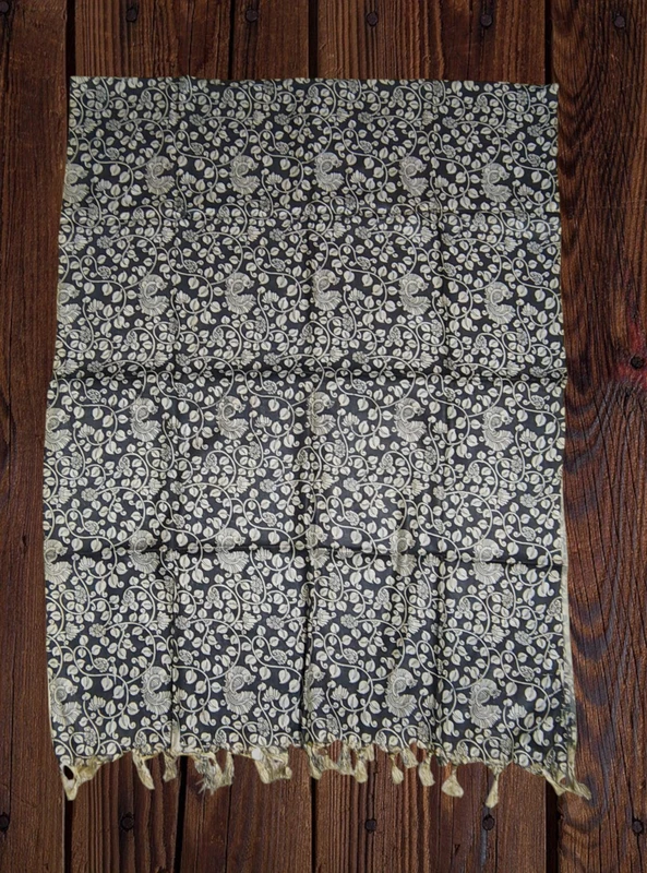 Black Kalamkari Print Cotton Silk Dupatta