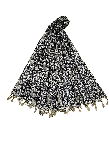 Black Kalamkari Print Cotton Silk Dupatta