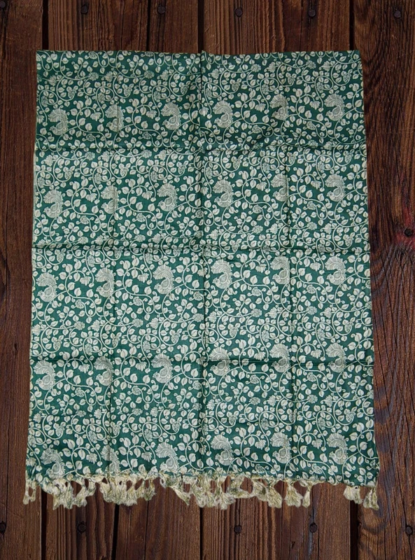Kalamkari Green Cotton Silk Dupatta for Women