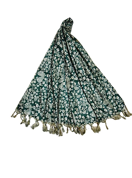 Kalamkari Green Cotton Silk Dupatta for Women