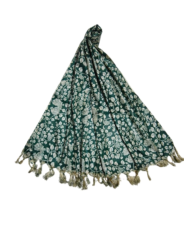 Kalamkari Green Cotton Silk Dupatta for Women