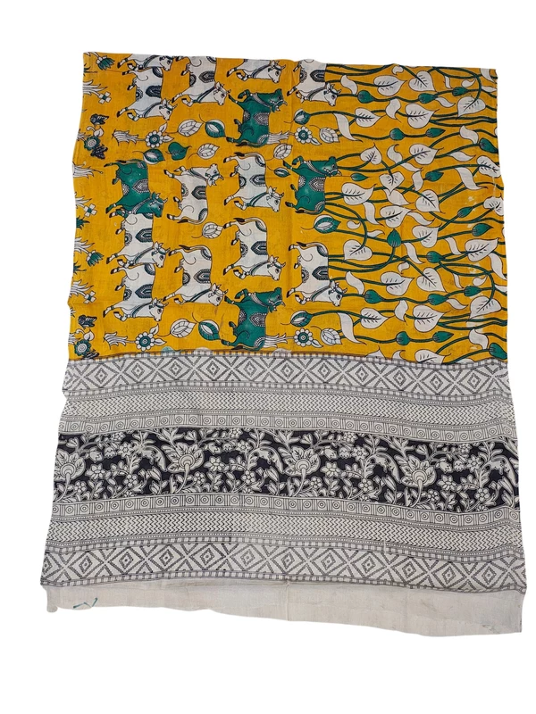 Mustard & Green Kalamkari Pure Cotton Dress Materials