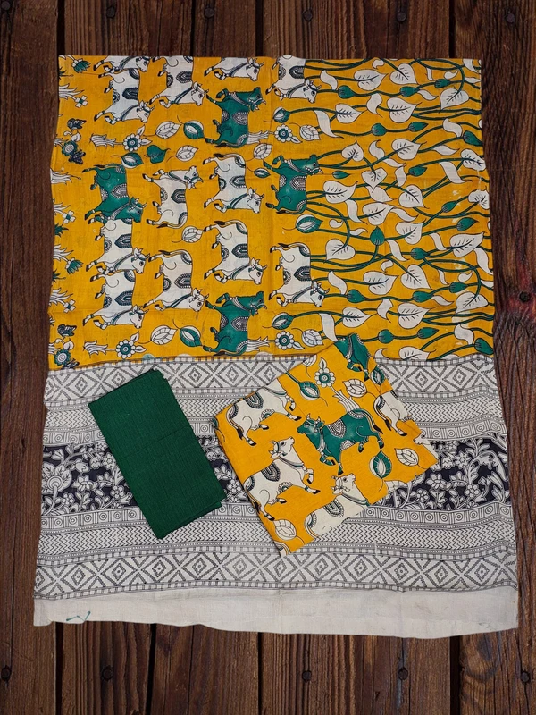 Mustard & Green Kalamkari Pure Cotton Dress Materials