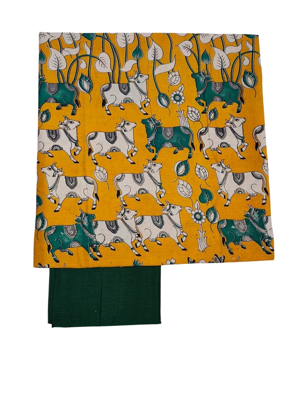 Mustard & Green Kalamkari Pure Cotton Dress Materials