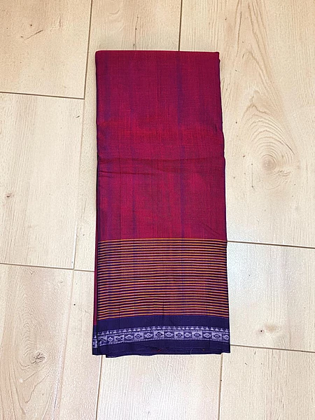 Dark Pink Handloom Cotton Hand Weave Saree without Blouse Piece