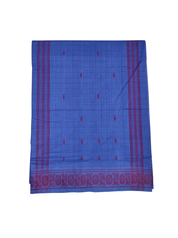Indigo Handloom Cotton Booti Checkered Saree without Blouse Piece