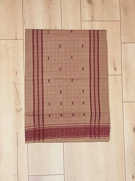 Ivory & Maroon Narayanpet Handloom Cotton Saree without Blouse Piece