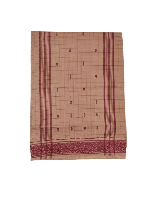 Ivory & Maroon Narayanpet Handloom Cotton Saree without Blouse Piece