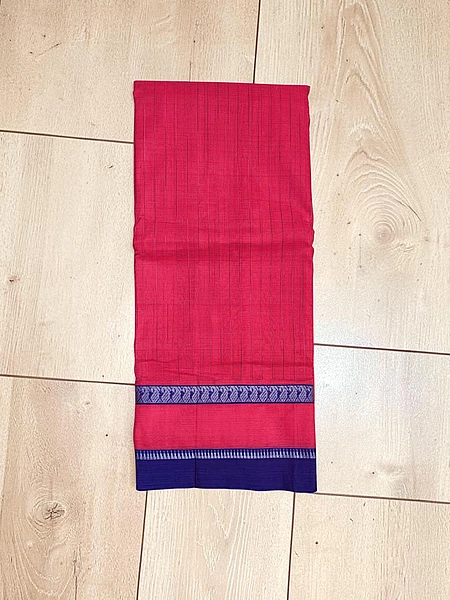 Magenta Handloom Cotton Checkered Saree without Blouse Piece