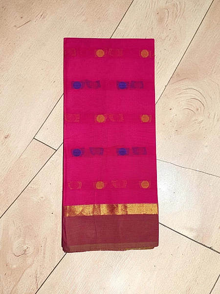 Magenta Pink Mangalagiri Boota Saree with Blouse Piece