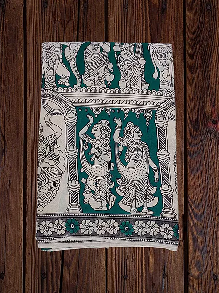 Green Kalamkari Pure Cotton Saree with Unstitched Blouse