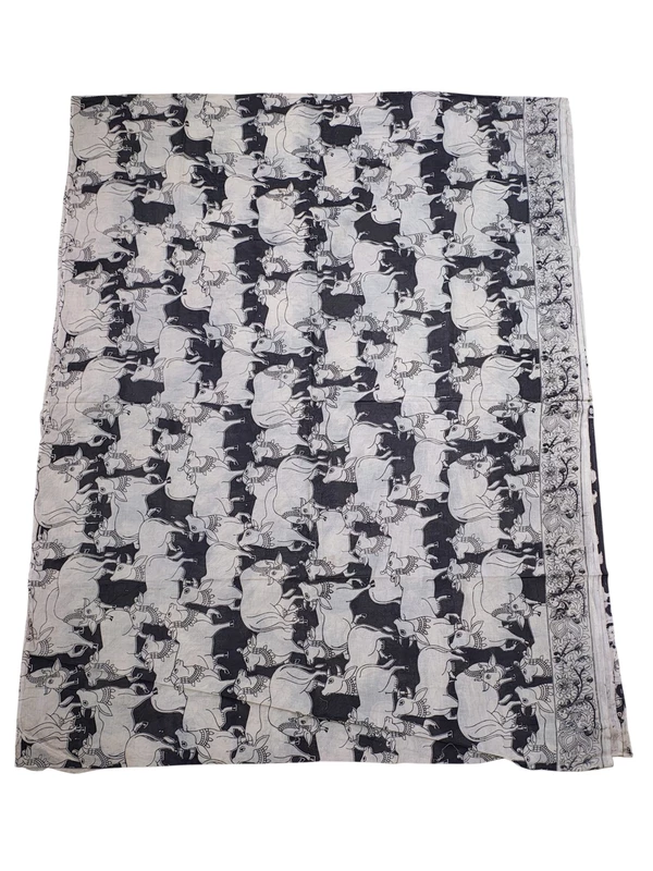 Black Kalamkari Cotton Saree with Unstitched Blouse