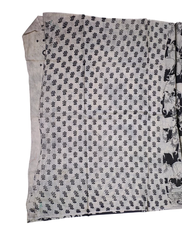 Black Kalamkari Cotton Saree with Unstitched Blouse