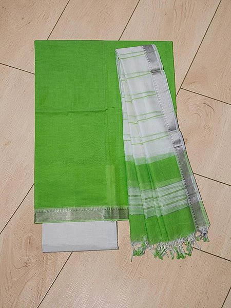 Light Green Mangalagiri Cotton Dress Materials for Women