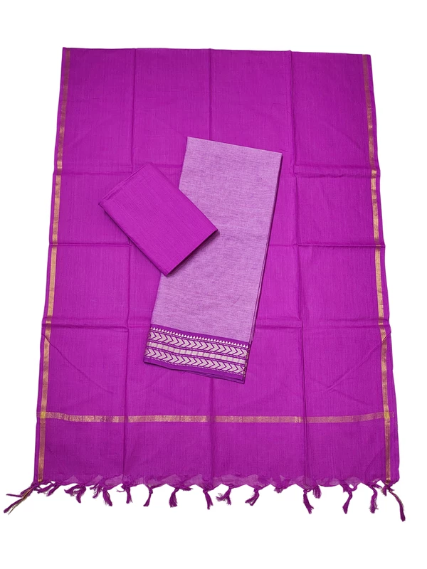 Purple Handloom Cotton Zari Border Unstitched Salwar Suit for Women