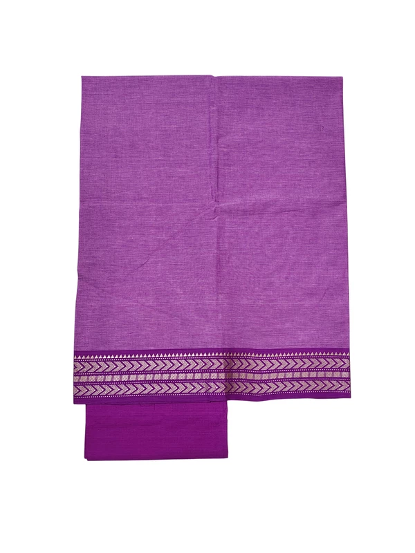 Purple Handloom Cotton Zari Border Unstitched Salwar Suit for Women