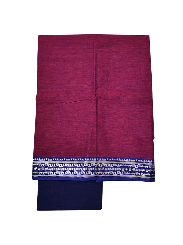 Maroon & Blue Handloom Cotton Zari Border Unstitched Salwar Suit for Women