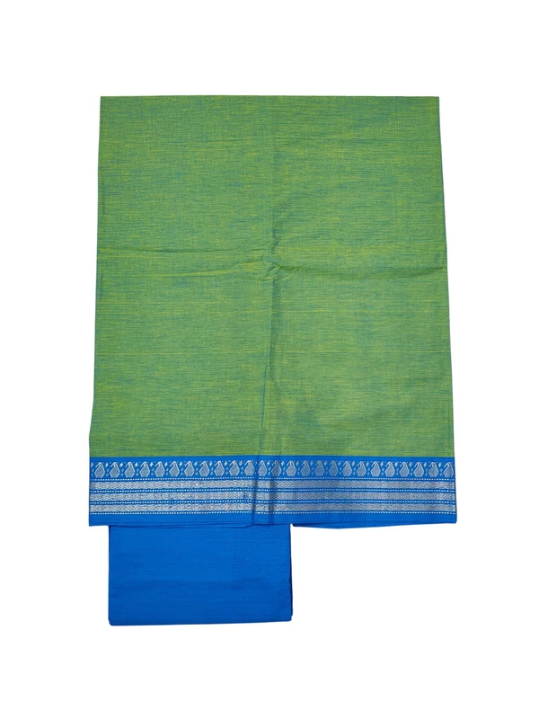 Green & Blue Handloom Cotton Zari Border Unstitched Salwar Suit for Women