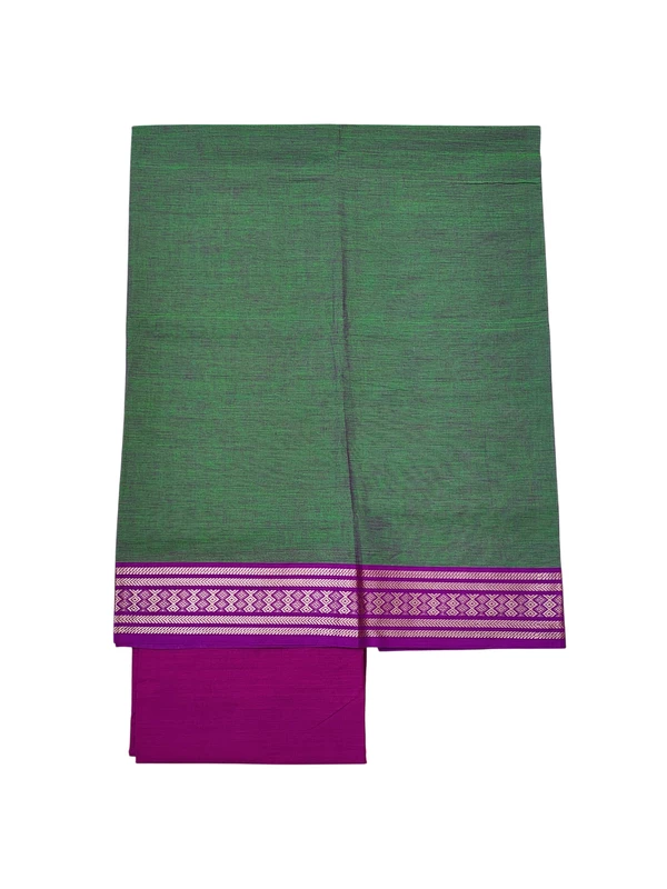 Green & Pink Handloom Cotton Zari Border Unstitched Salwar Suit for Women
