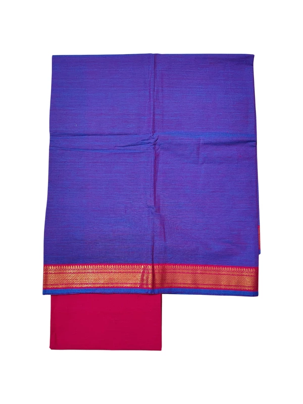 Violet & Pink Handloom Cotton Zari Border Unstitched Salwar Suit for Women